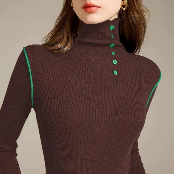 Avocado Contrast Turtleneck Top - Picture 1 of 3